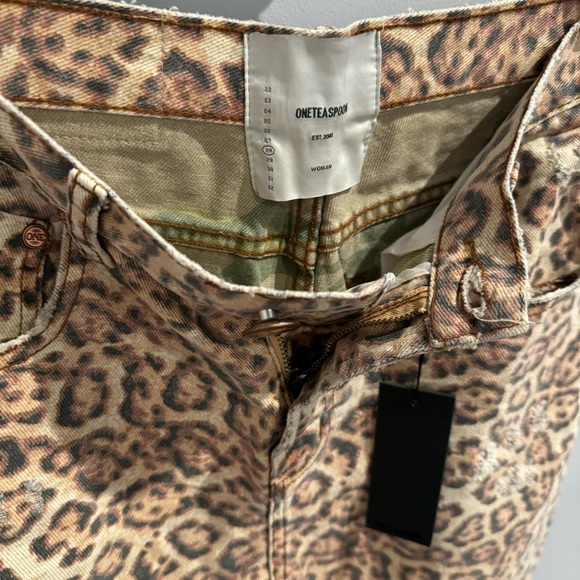 NWT One Teaspoon Freebirds High Waisted Skinny Jean In Beige Leopard Print, Size - Picture 6 of 13
